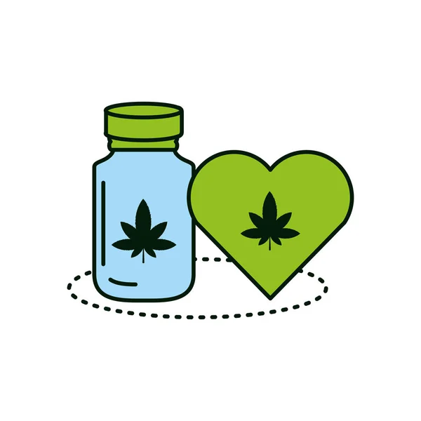 Cannabis bottle product with heart — Stock Vector