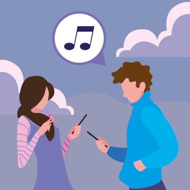 akıllı telefon kullanarak erkek ve kadın karakterleri