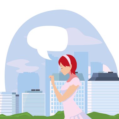 şehirde güzel kadın konuşmak kabarcık