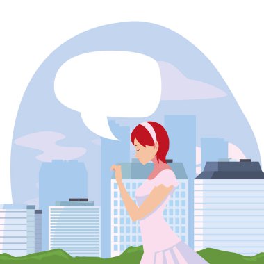 şehirde güzel kadın konuşmak kabarcık