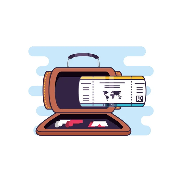 Travel suitcase equipment with ticket flight — Stock Vector