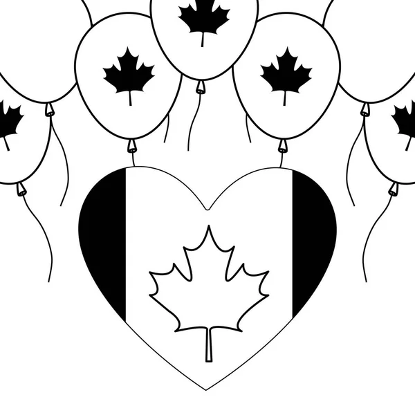 Kanadas flagga i hjärta form med ballonger helium — Stock vektor