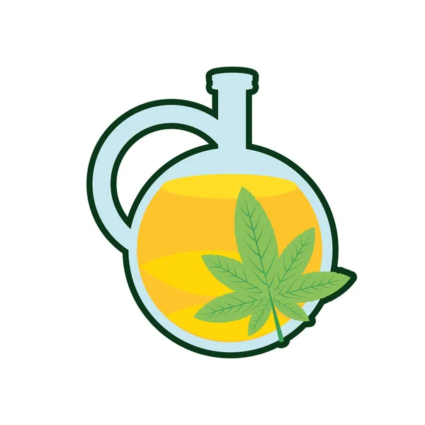 Cannabis leaf plant with oil jar — Stock Vector