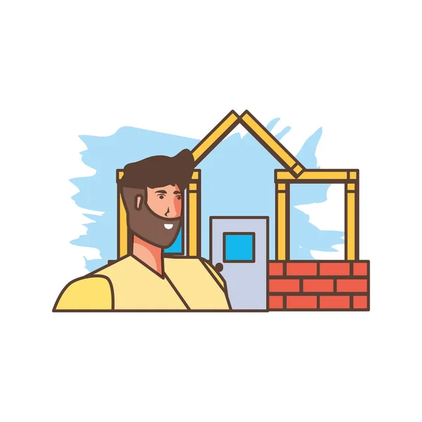 Obrero constructor con fachada casa — Archivo Imágenes Vectoriales