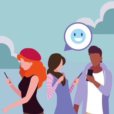 akıllı telefon kullanan iki kadın ve erkek