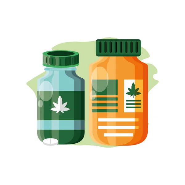 Prodotto della bottiglia di cannabis con pillole — Vettoriale Stock