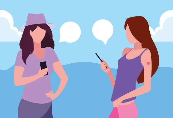 Zwei Frauen im Smartphone-Gespräch — Stockvektor