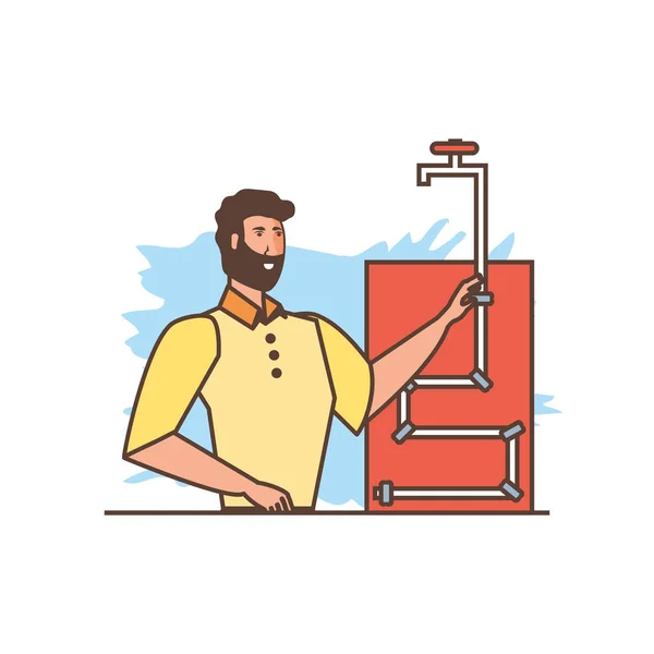Ouvrier construction homme avec pipeline — Image vectorielle