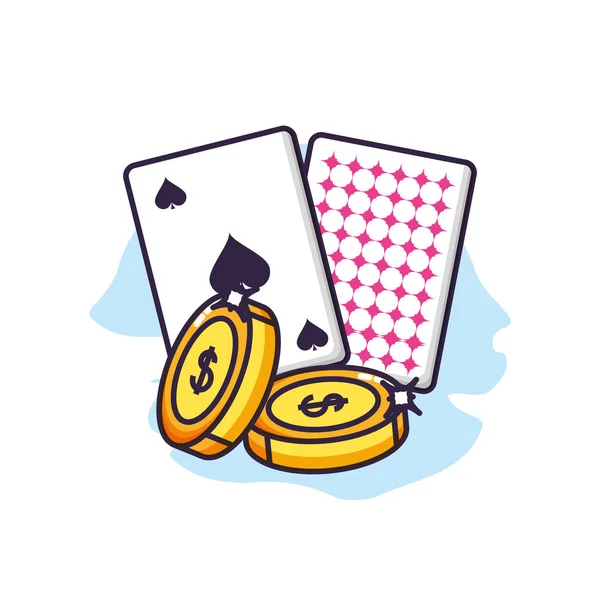 Poker Casino spel kort med mynt pengar — Stock vektor