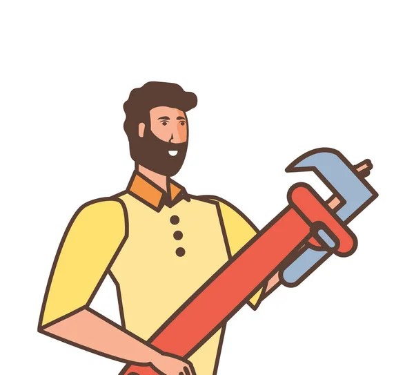 Ouvrier construction homme avec outil clé — Image vectorielle
