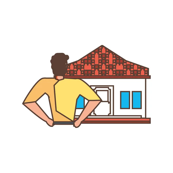 Obrero constructor con fachada casa — Vector de stock