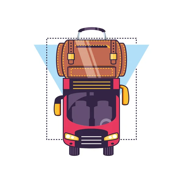 Maleta de viaje equipo con tren — Vector de stock