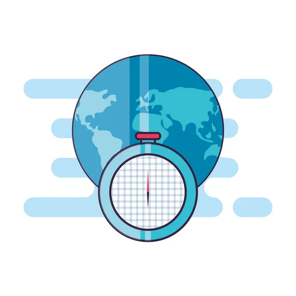 Dispositivo de guía de brújula con planeta mundo — Vector de stock