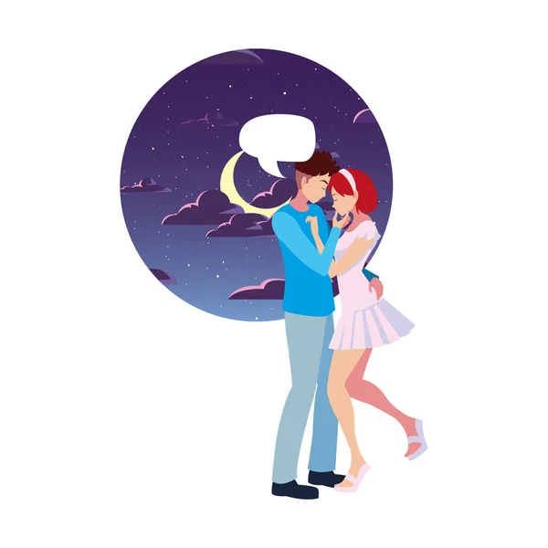 Romantic couple hugging in the night — Stock Vector