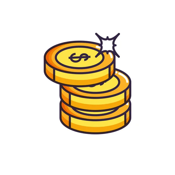 Pilha moedas dinheiro dólares ícones — Vetor de Stock