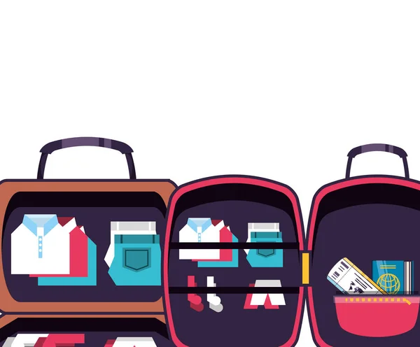 Travel suitcases equipment isolated icons — Stock Vector