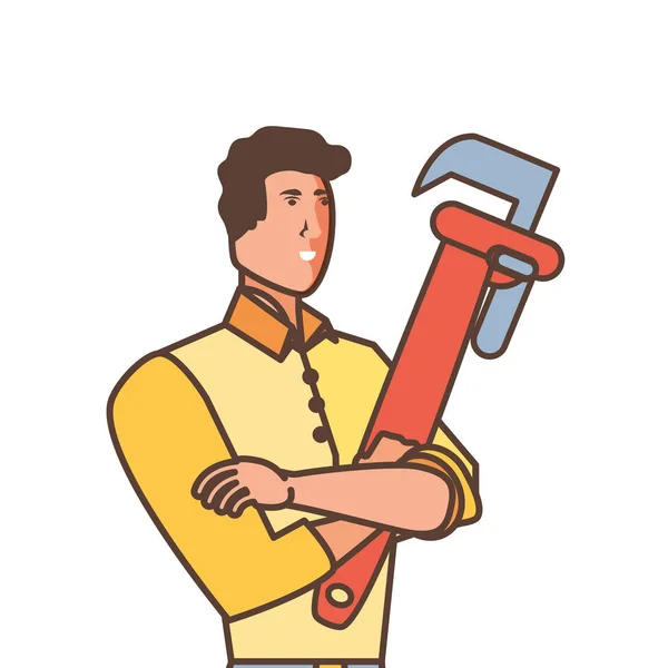 Ouvrier construction homme avec outil clé — Image vectorielle