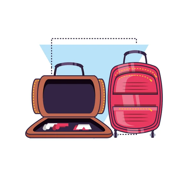 Travel suitcases equipment isolated icons — Stock Vector