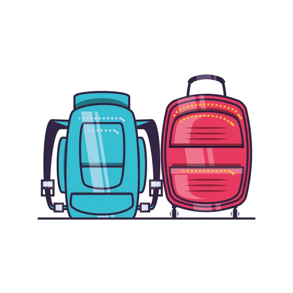 Seyahat çantası ile seyahat bavul ekipmanları — Stok Vektör