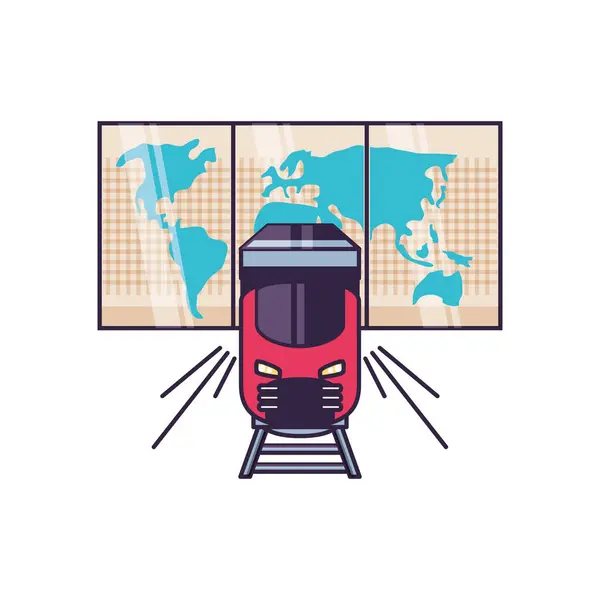 Papieren kaart Reisgids met trein — Stockvector
