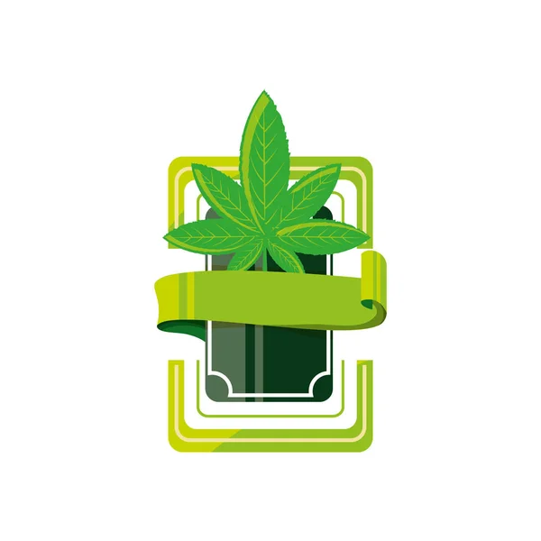 Cadre avec plante de feuille de cannabis et ruban — Image vectorielle