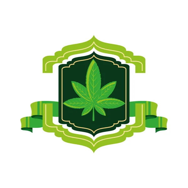 Cornice con pianta e nastro di foglie di cannabis — Vettoriale Stock