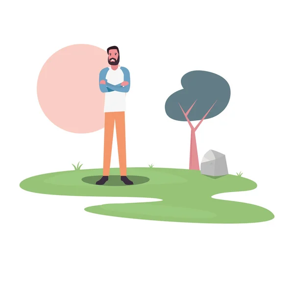 Hombre personaje en el parque al aire libre — Vector de stock