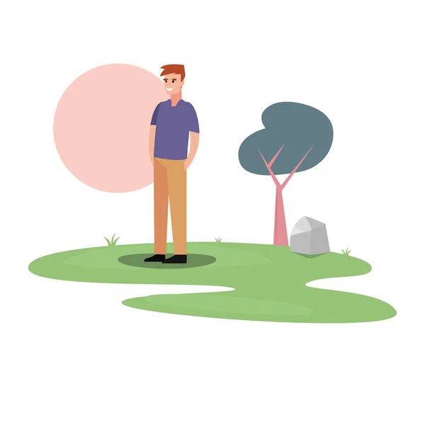 Hombre personaje en el parque al aire libre — Vector de stock