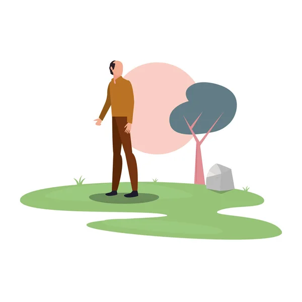 Hombre personaje en el parque al aire libre — Vector de stock