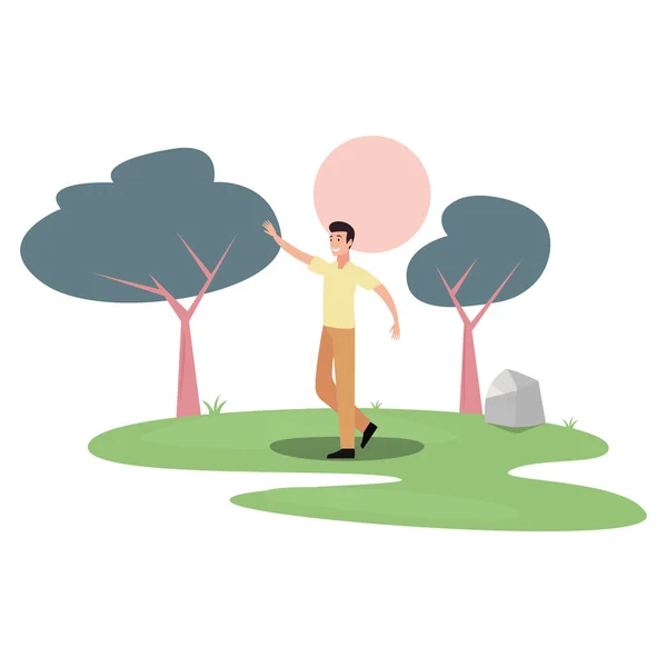 Hombre personaje en el parque al aire libre — Vector de stock