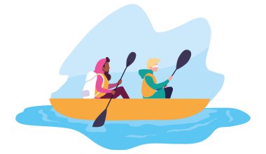 adam ve kadın bir tekne kürek