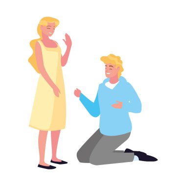 dizlerinin üzerinde adam teklif kadın