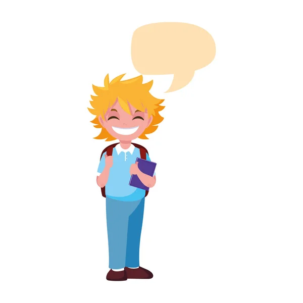 School boy with bag talk bubble — Stock Vector