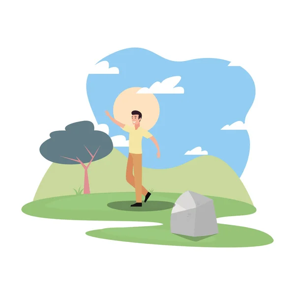 Hombre personaje en el parque al aire libre — Vector de stock