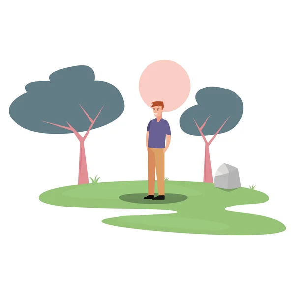 Hombre personaje en el parque al aire libre — Vector de stock