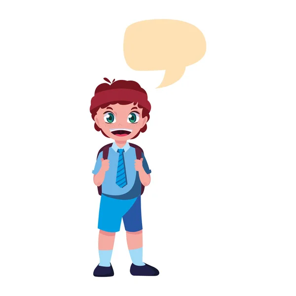 Σχολείο αγόρι με φούσκα συζήτηση τσάντα — Διανυσματικό Αρχείο