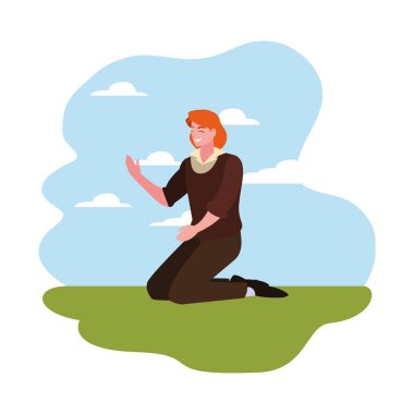 dizlerinin üzerinde adam açık arka plan