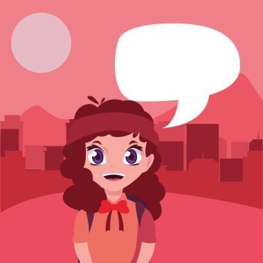 çanta konuşma kabarcık ile okul kız