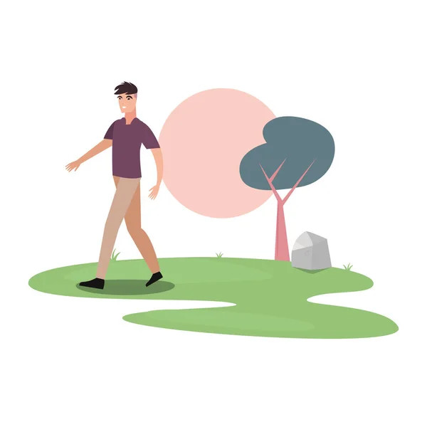 Hombre personaje en el parque al aire libre — Vector de stock