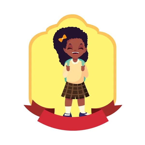 Menina da escola com design de crachá saco — Vetor de Stock