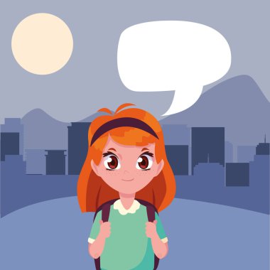 çanta konuşma kabarcık ile okul kız