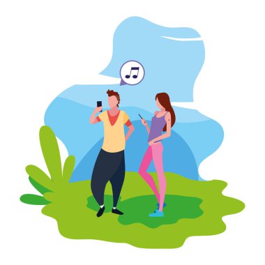adam ve kadın manzara akıllı telefon cihazını kullanarak