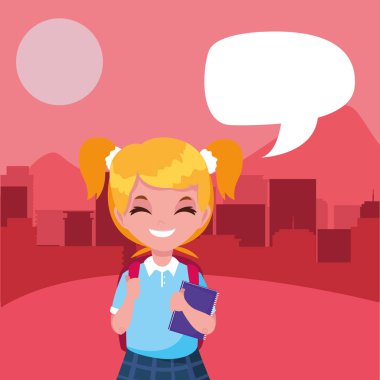 çanta konuşma kabarcık ile okul kız