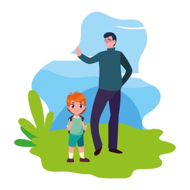 açık havada okul çocuğu ile baba