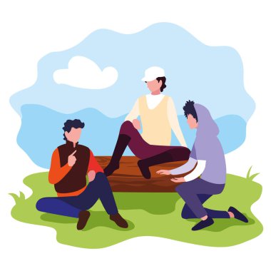 Grup erkekler oturma içinde gövde açık havada