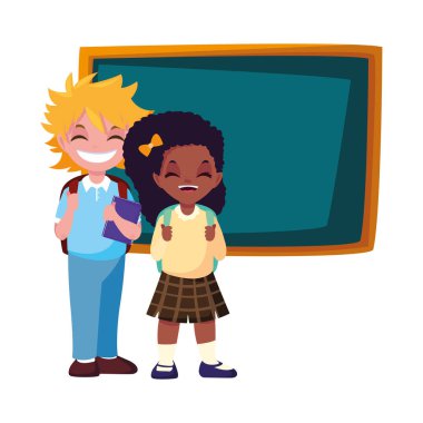 tebeşir tahtası ile okul erkek ve kız