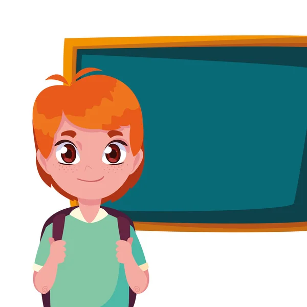 Niño de la escuela sonriente con pizarra — Vector de stock