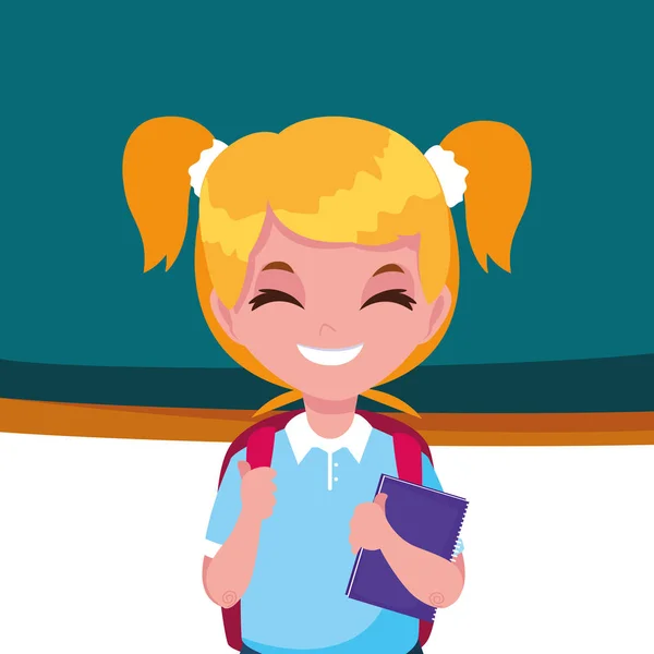 Lachend schoolmeisje met schoolbord — Stockvector