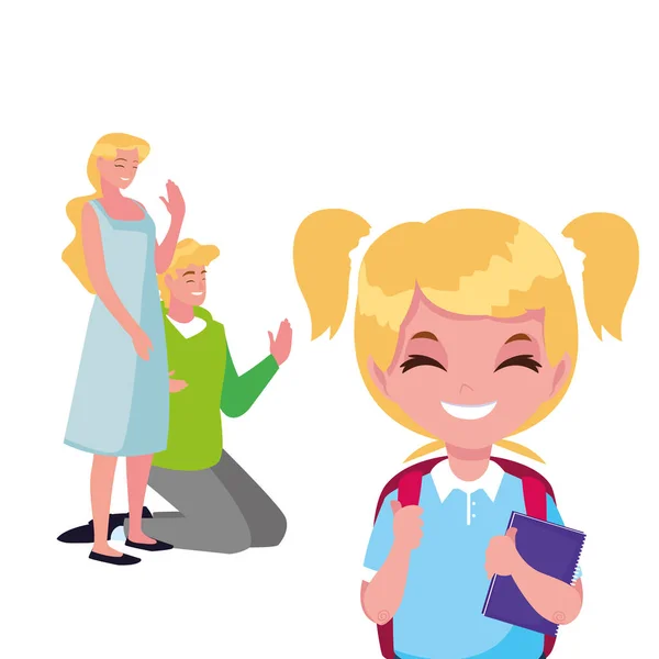 Parents with school girl student — Stock Vector