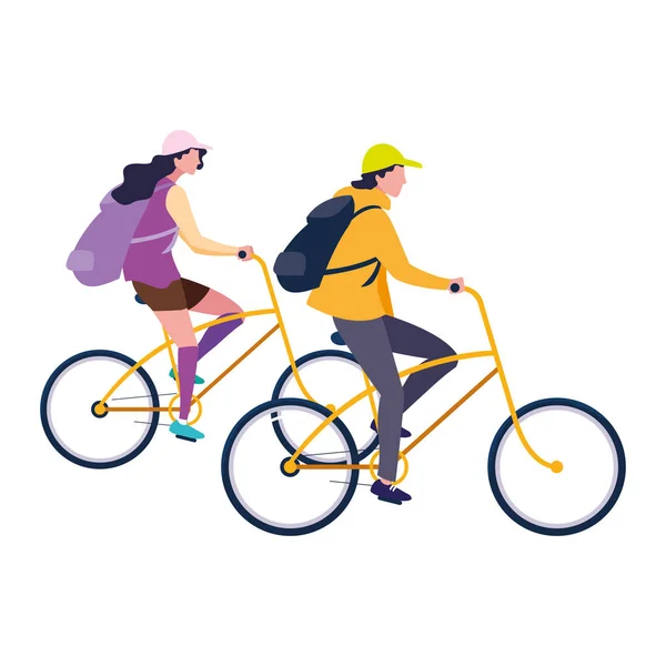 Hombre y mujer en bicicleta — Vector de stock